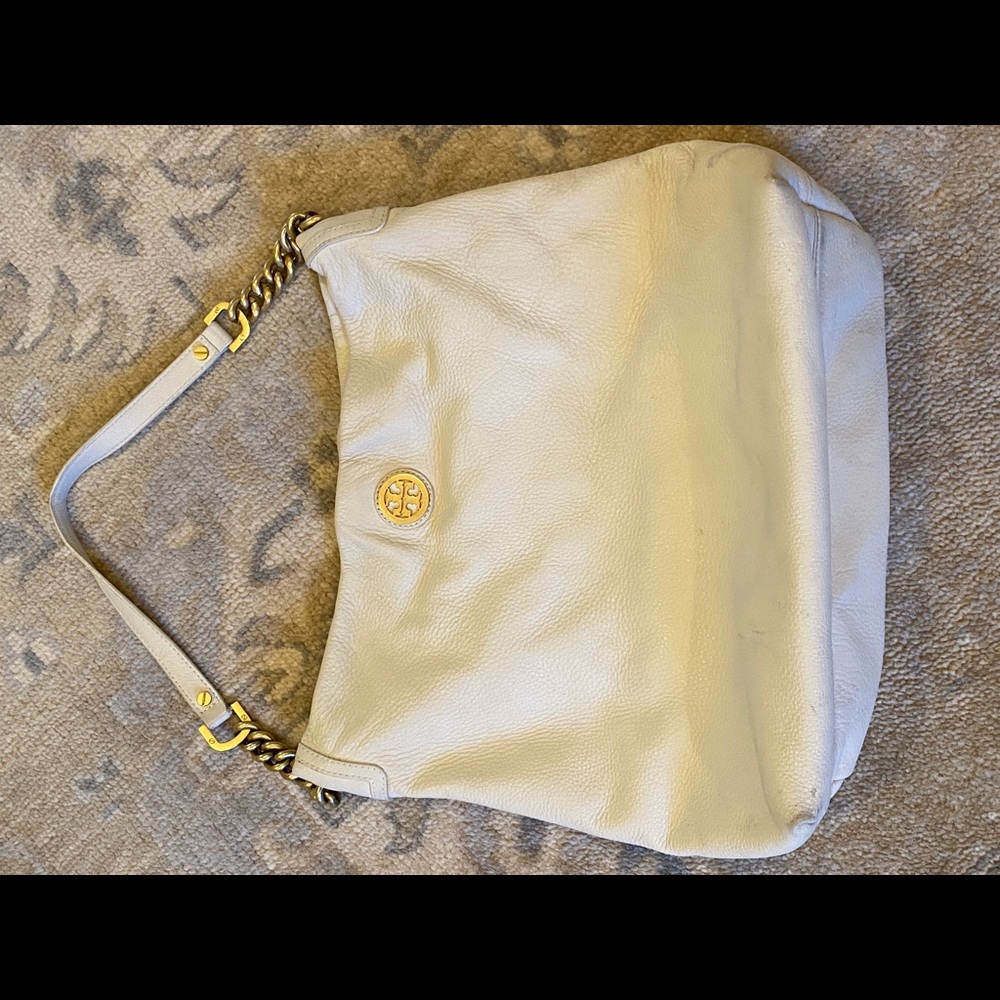 Tory Burch Tumbled Leather Hobo - Ivory with Gold Hardware